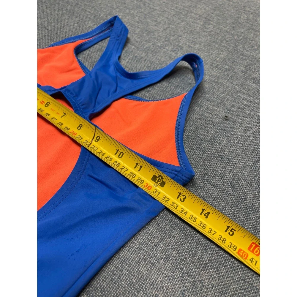 Nike Girls Blue Orange One Piece Swimsuit Racerback Keyhole Size 14 Large